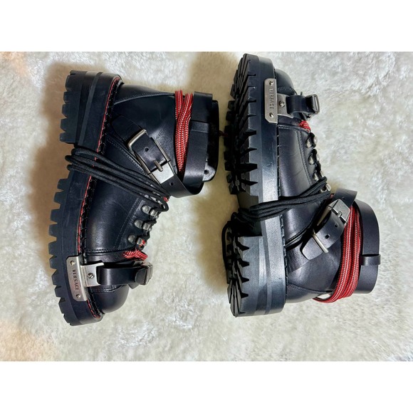 Versace Combat Ankle Boot 37.5 Black sz 7 Anfibio T.25 Vitello Nero Palladio - Picture 3 of 15